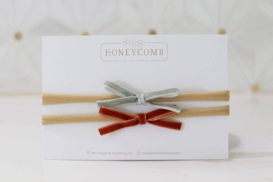 Petite Velvet Headband Set: Seafom/Rust