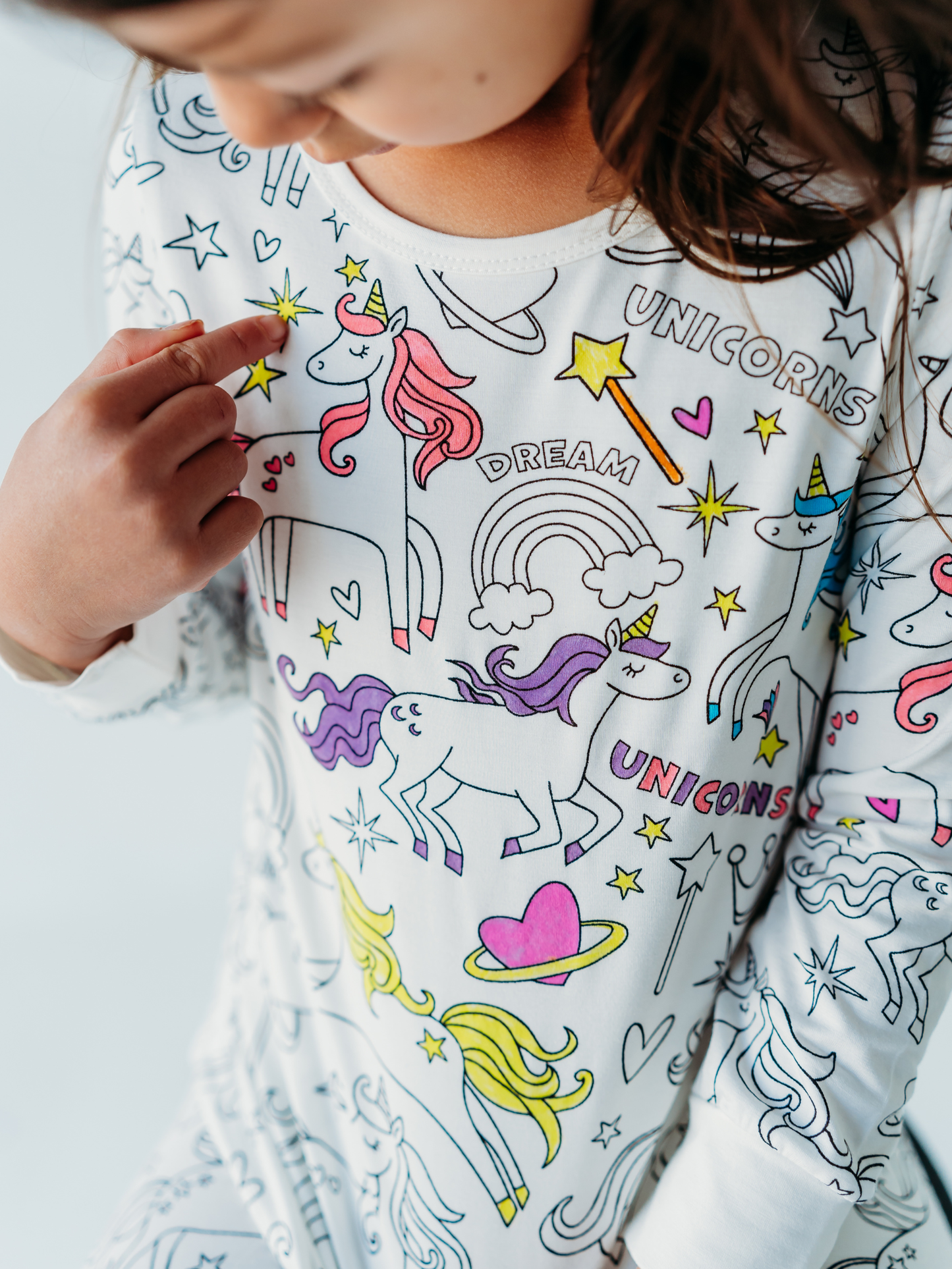 Unicorn Coloring Pajamas 2 piece set made from Bamboo