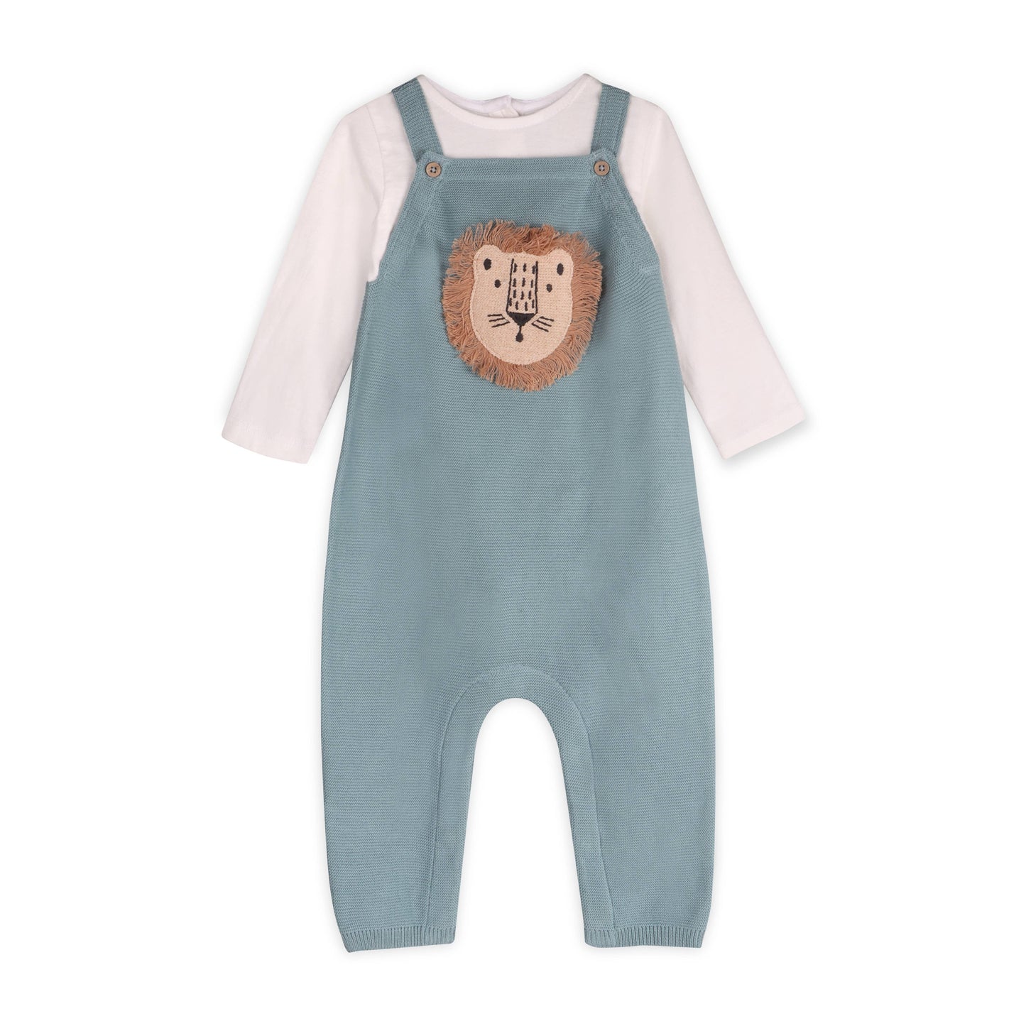 Lion Applique Sweater Knit Baby Overall Set (Organic Cotton): Ocean Teal