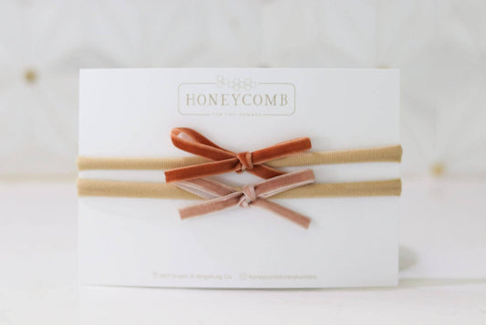 Petite Velvet Headband Set: Rust/Dusty Pink