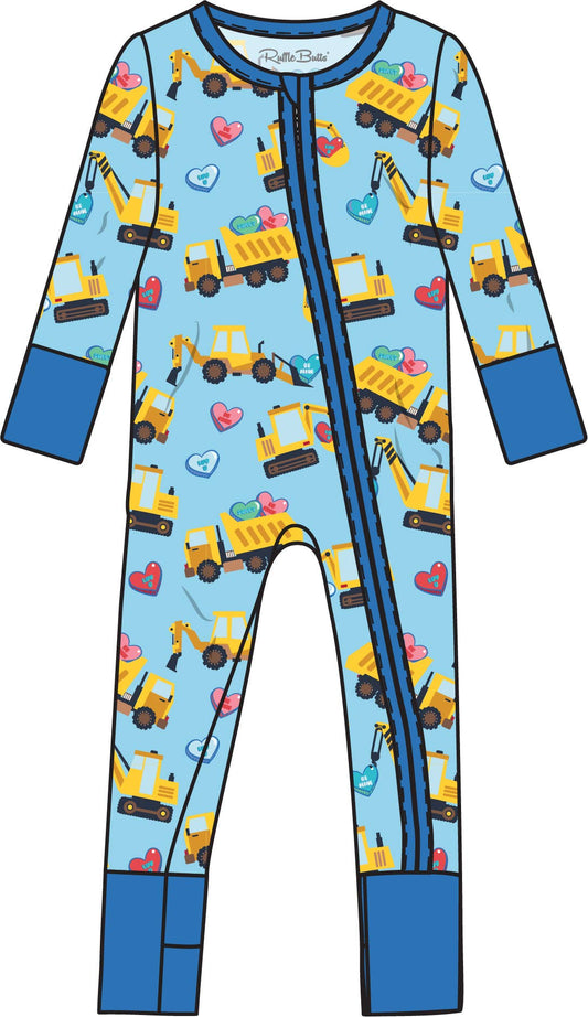 SoftSnooze™ Baby Bamboo Viscose Loads of Love Convertible One Piece Footie Pajama: Blue