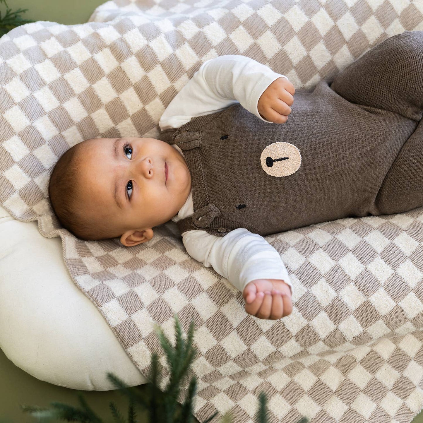 Bear Sweater Knit Baby Overall & Bodysuit Set (Organic): Cocoa Heather