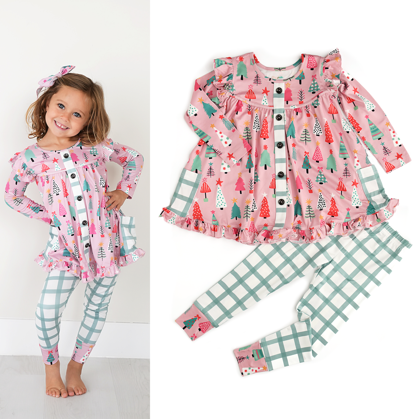 Noelle Pink Trees Peplum Set (runs big!)