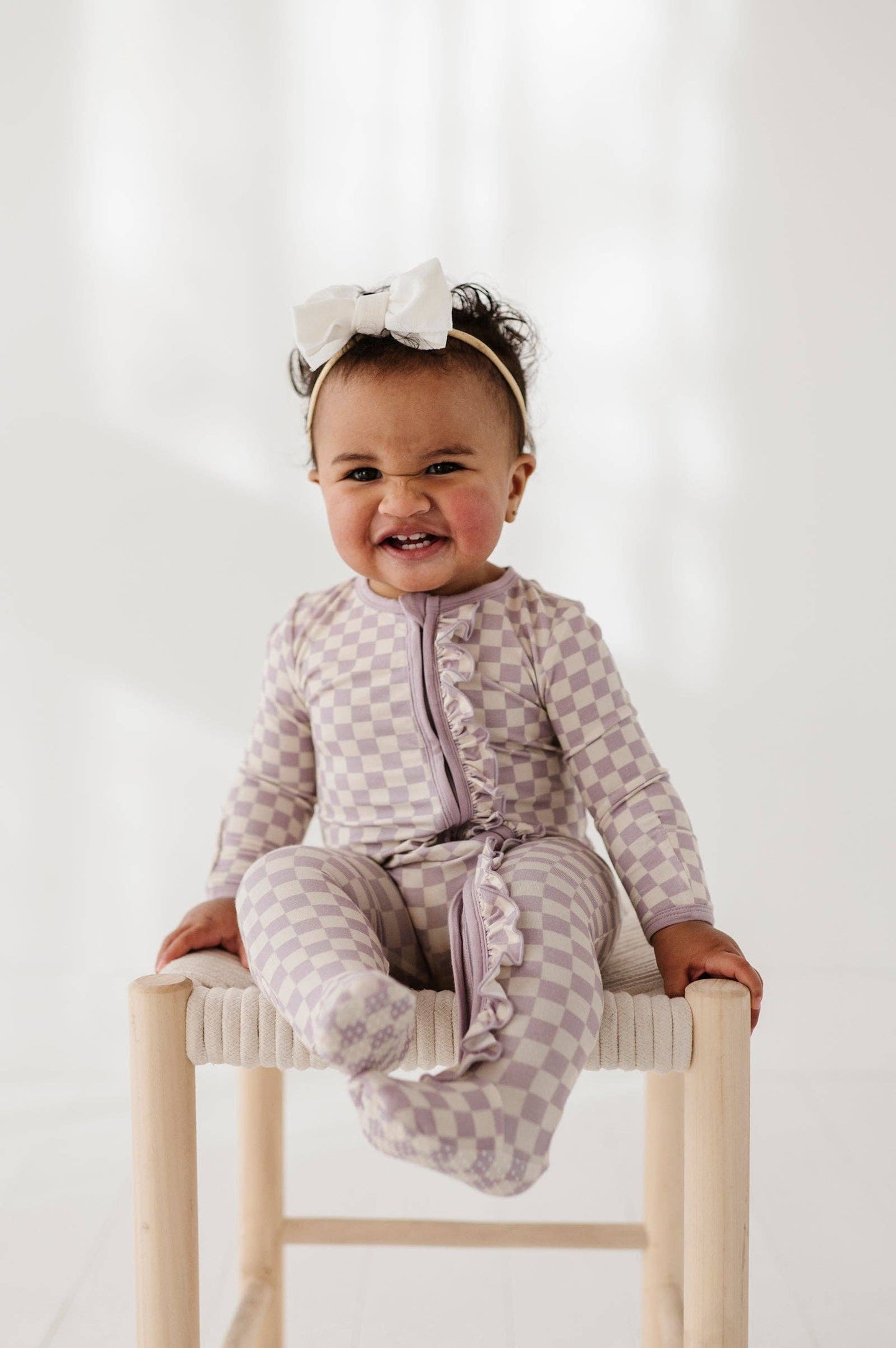 Footie Romper: Lavender Cloud Checkered
