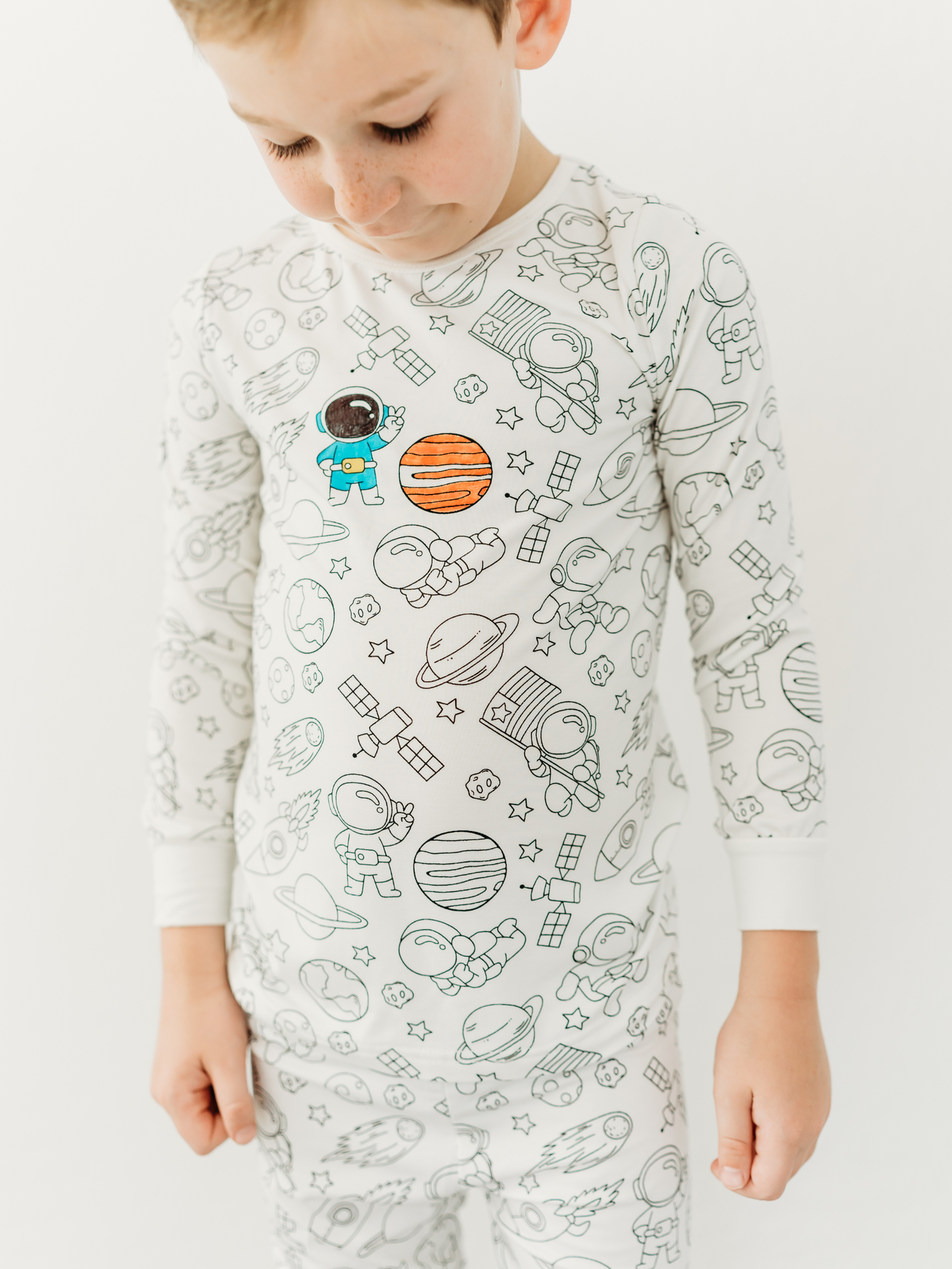 Space Coloring Pajamas 2 piece set made from Bamboo