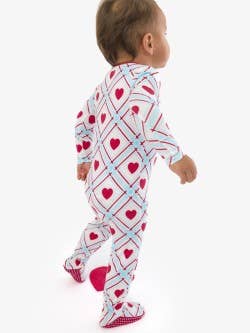 SoftSnooze™ Baby Cotton Modal Blue Sweetheart Plaid Footed One Piece Pajama: Blue