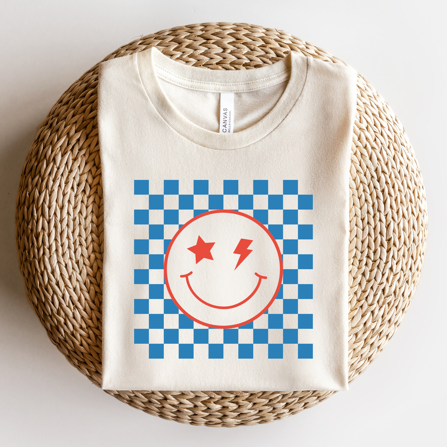 Checkered Smiley Face 4th of July Graphic Tee