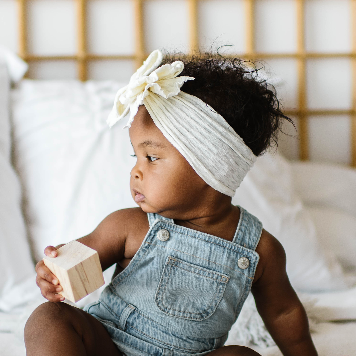 Baby Bling® Waffle FAB® textured soft nylon bow headband: Ivory