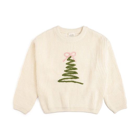 Coquette Christmas Tree Knit Sweater - Kids Clothing Holiday