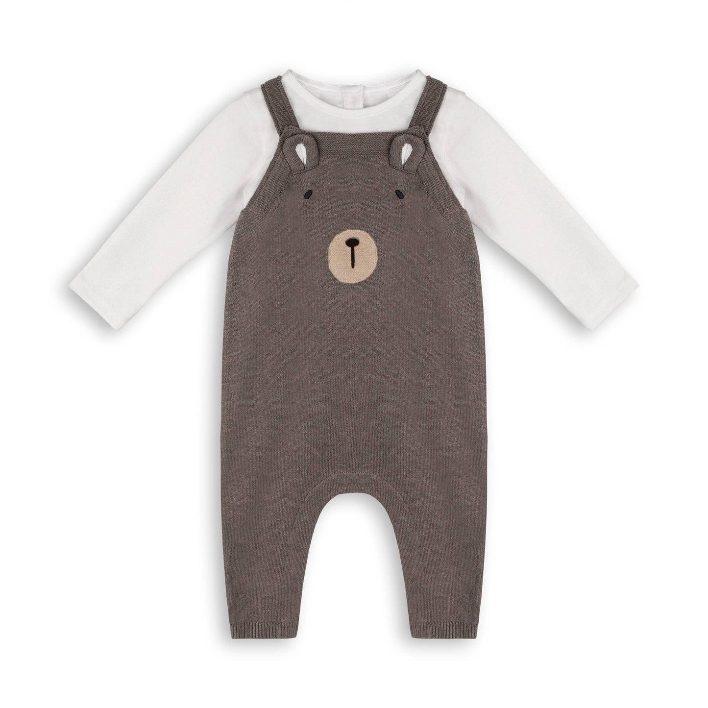 Bear Sweater Knit Baby Overall & Bodysuit Set (Organic): Cocoa Heather