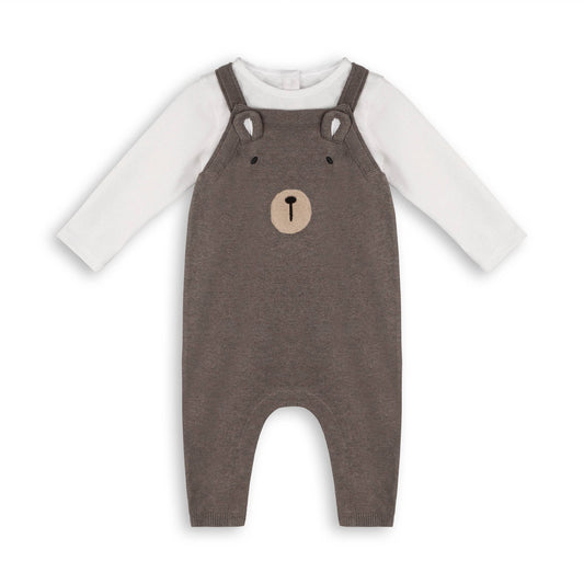 Bear Sweater Knit Baby Overall & Bodysuit Set (Organic): Cocoa Heather