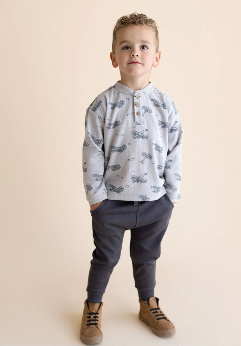 Organic Henley Tee - Airplanes
