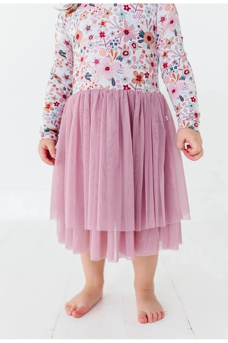 Kids Bamboo Tulle Dress - Blossom Fall Floral Girls Dress