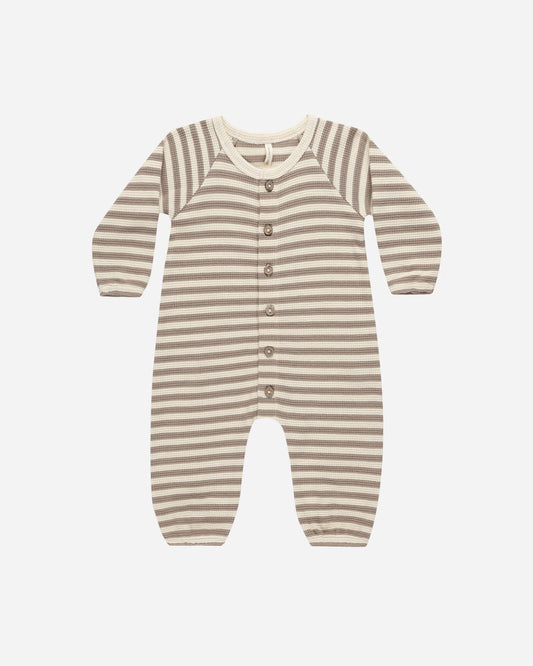 Waffle Long Sleeve Jumpsuit- Olive Stripe