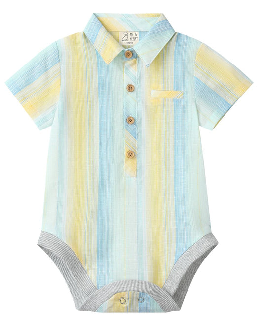 Helford woven Onesie/ Lemon and Blue Stripe