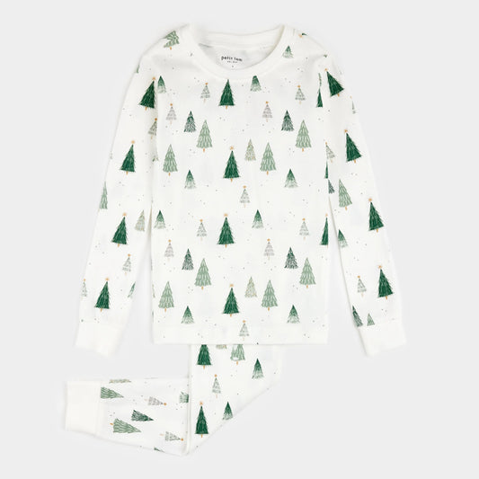 Christmas Tree Print on Off-White Two Piece