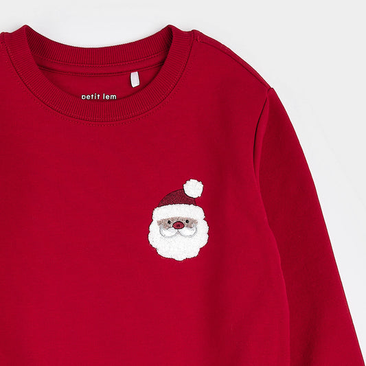 Embroidered Santa on Scarlet Fleece Sweatshirt