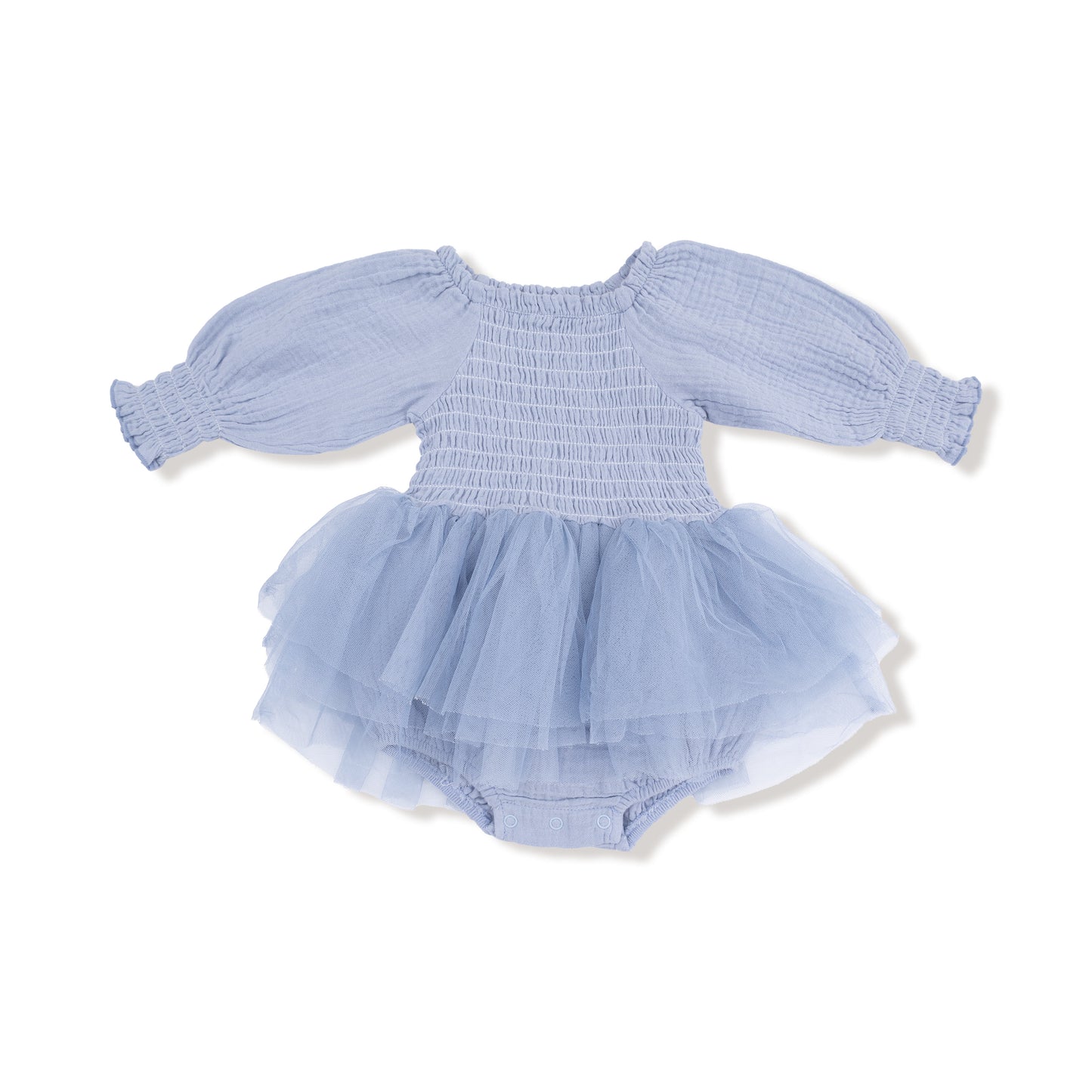 Muslin - Solid - Soft Chambray - L/s Smocked Bubble W/ Tutu