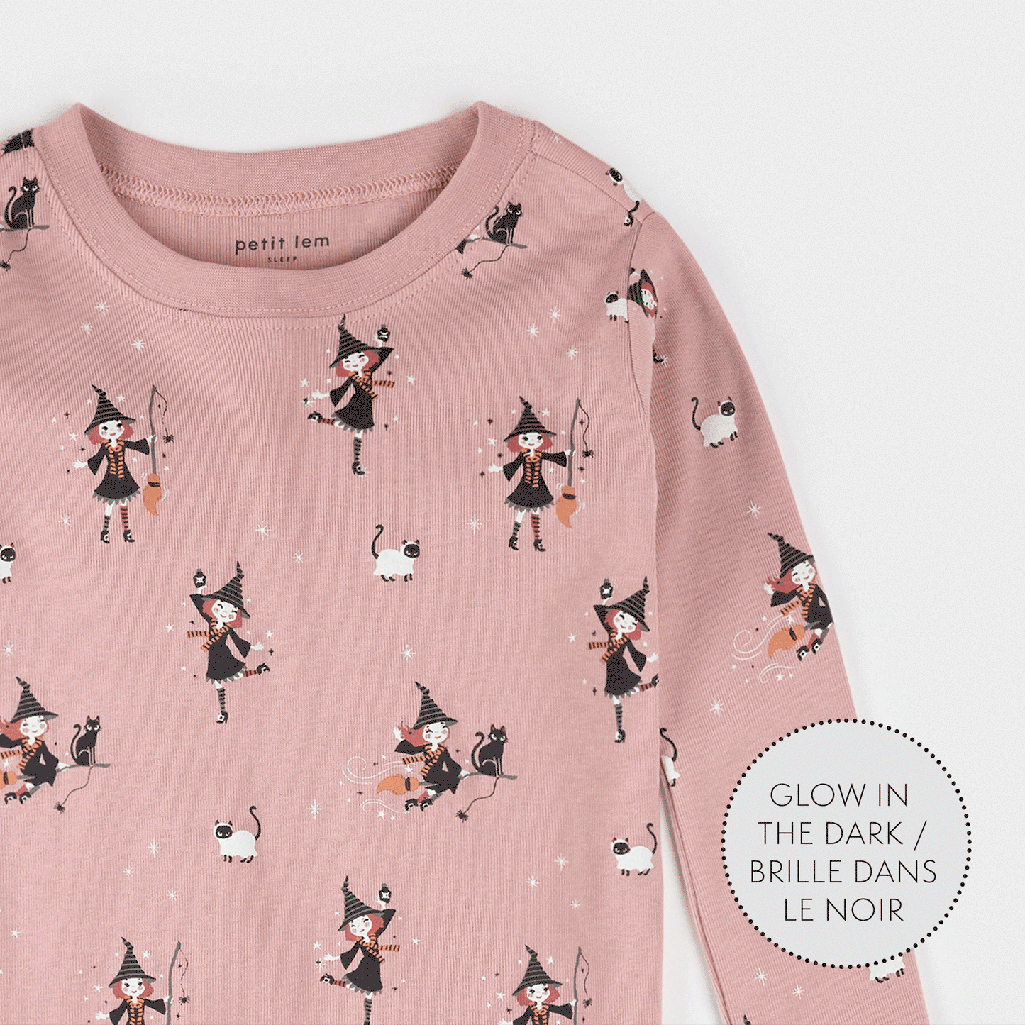 Witch glow in the Dark print on pink PJ set
