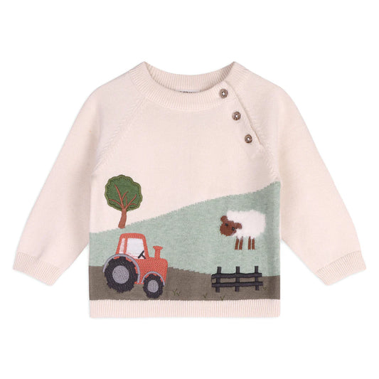 Farm Sheep Jacquard Sweater Knit Baby Pullover (Organic Cotton)