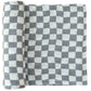 Dusty Blue Waved Checker Muslin Swaddle Blanket