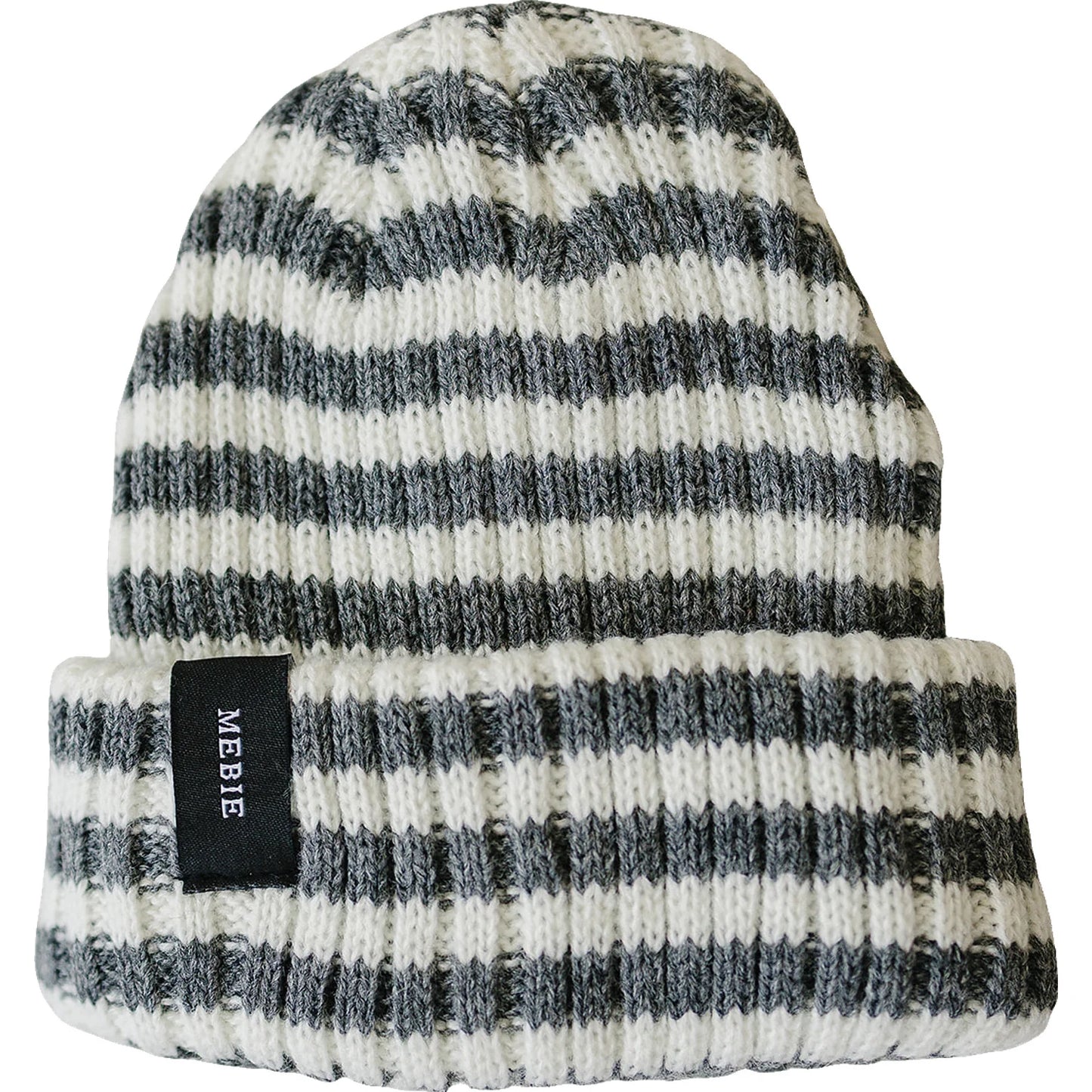 Grey and White Stripe Chunky Knit Beanie