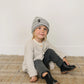 Grey and White Stripe Chunky Knit Beanie