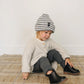 Grey and White Stripe Chunky Knit Beanie