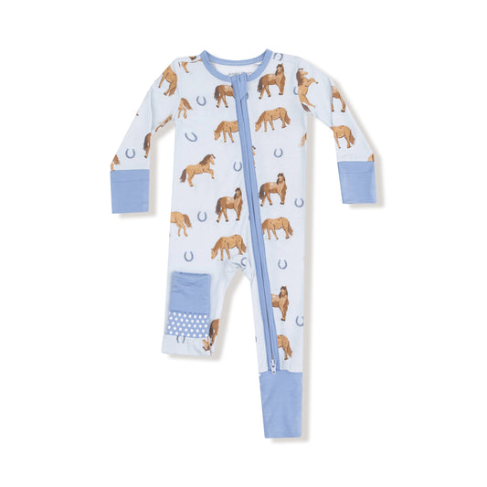 Blue Horses- 2 Way Zipper Romper