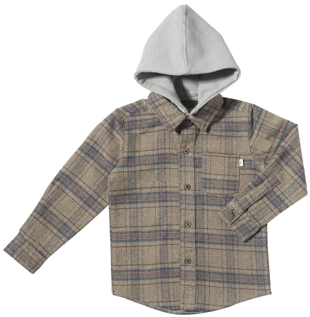 Erin Hooded Shirt- Beige Plaid