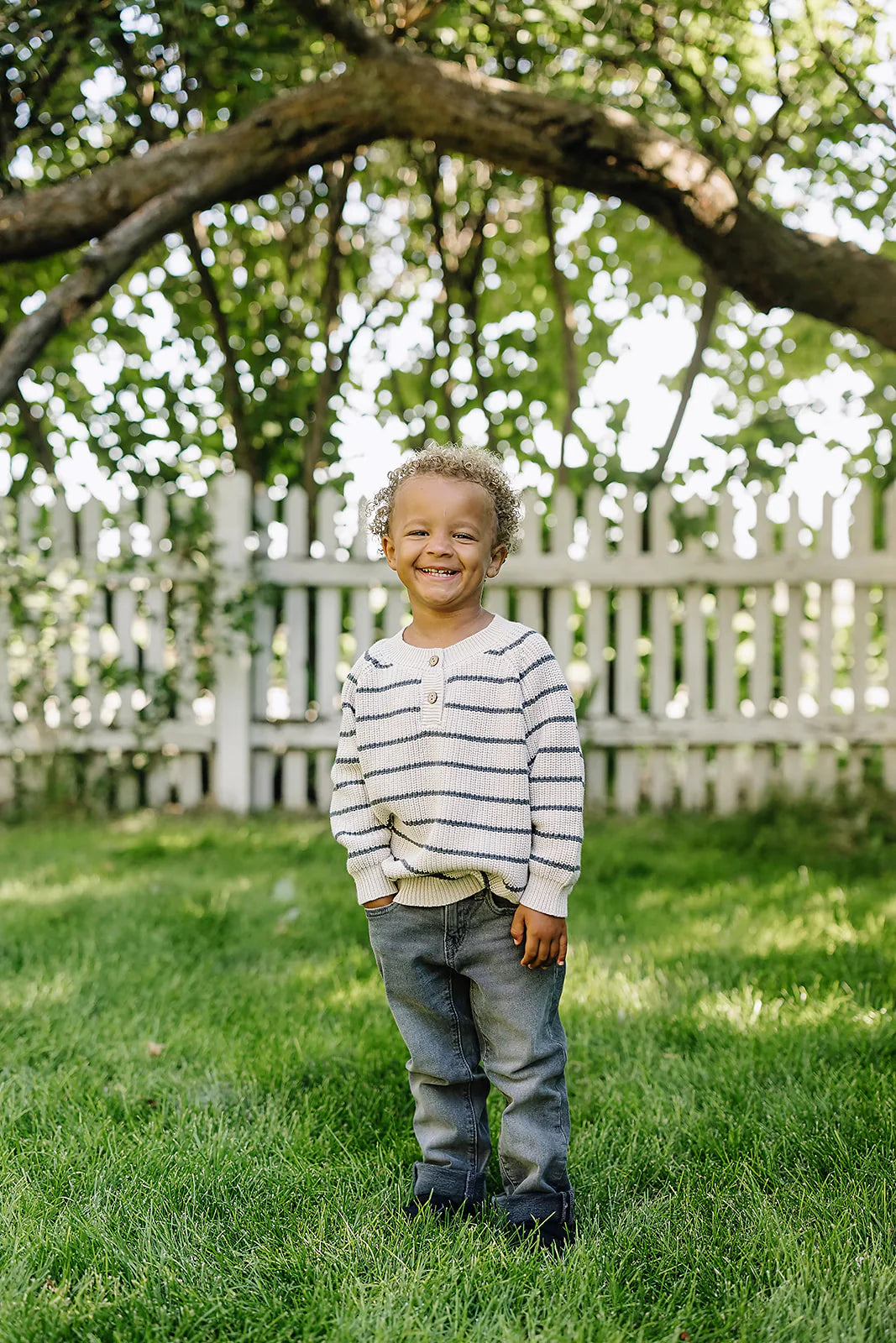 Charcoal Striped Button Sweater