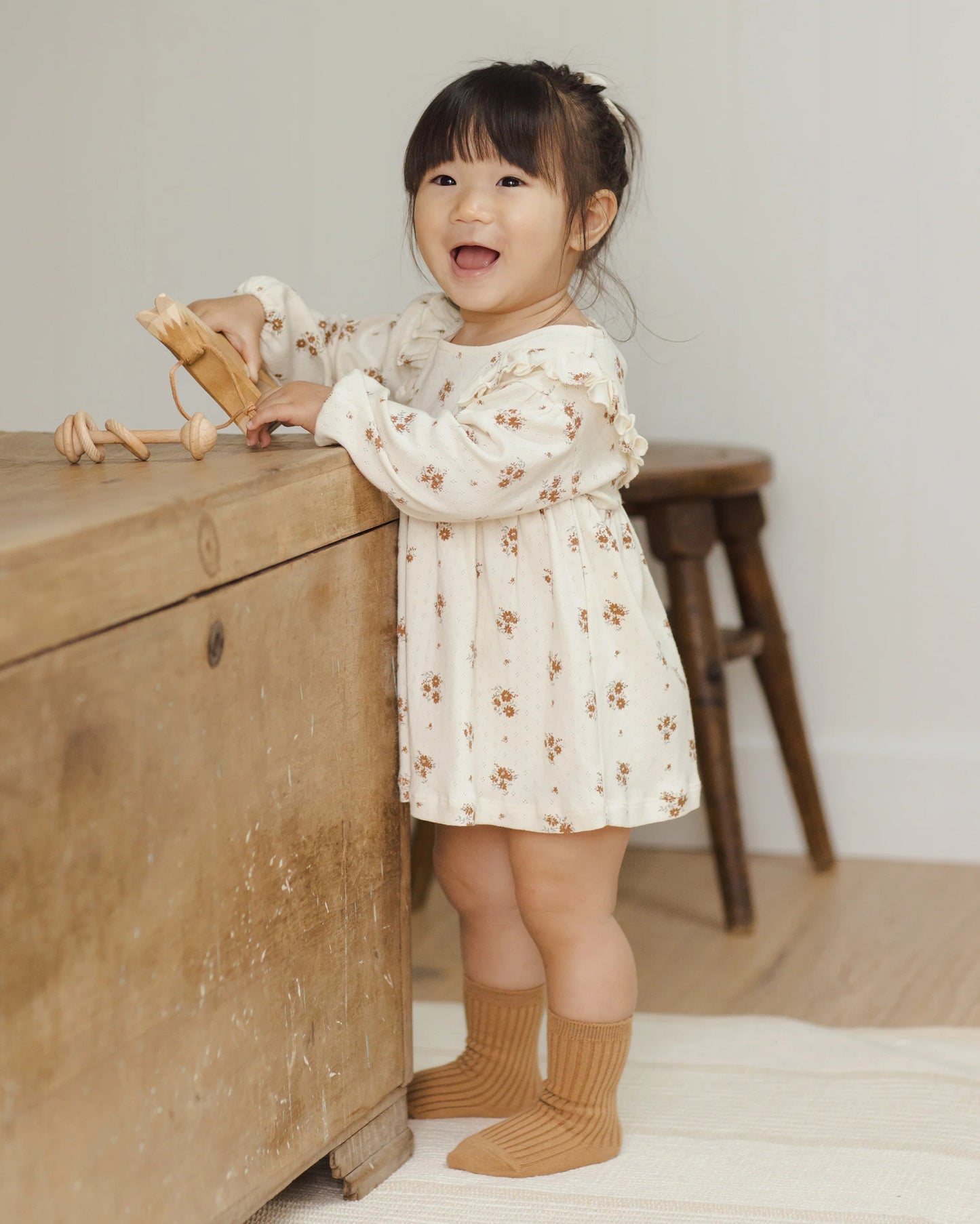 Long sleeve ruffle v dress| Autumn Flora