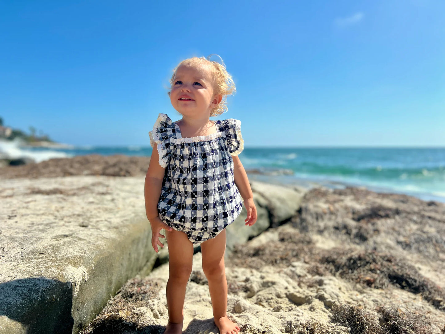 Charlotte Bubble in Navy Check Eyelet
