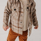 Hooded Shacket:Toffee Beige Plaid