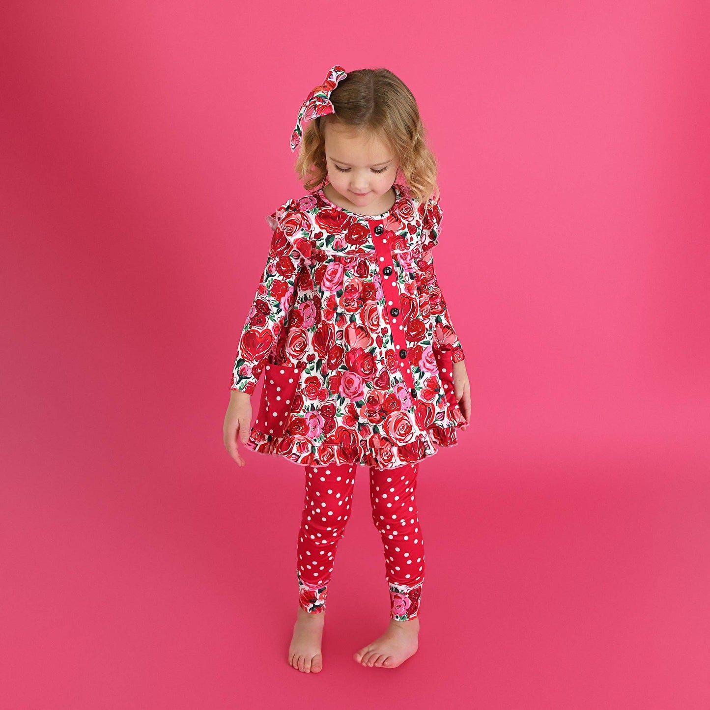 Rose Peplum Set Valentines Day Two Piece Outfit Red and Pink: (runs big!)