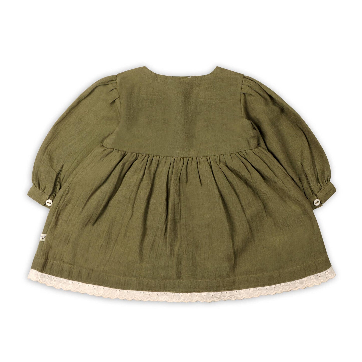Hazel Embroidered Baby Dress & Bloomer Set (Linen Blend): Olive Green