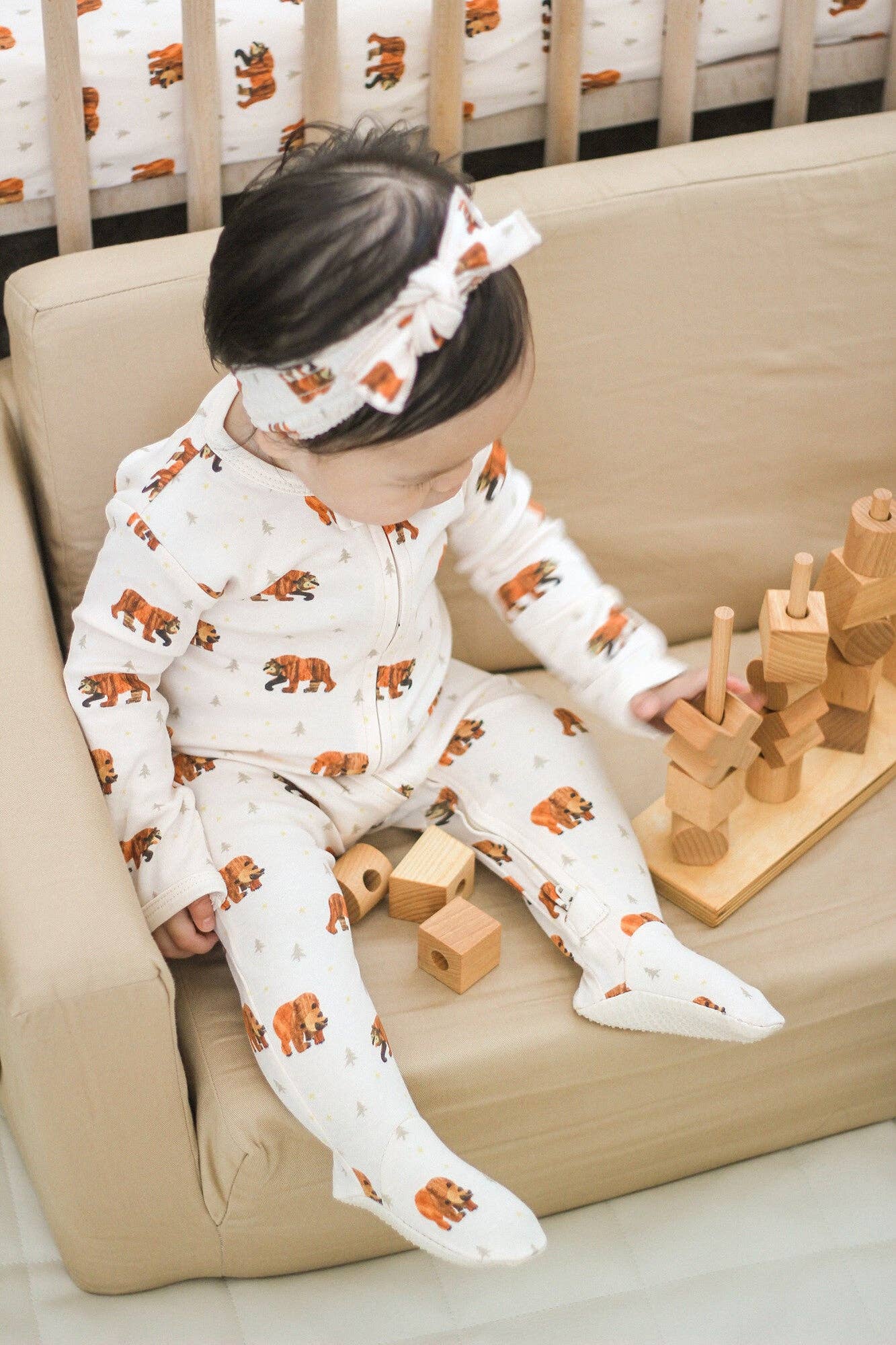 Organic 2-Way Zipper Footie in Brown Bear