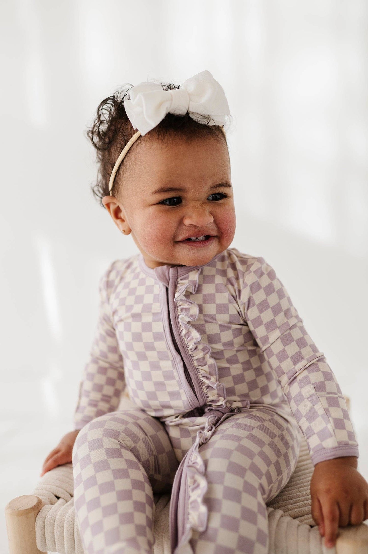 Footie Romper: Lavender Cloud Checkered