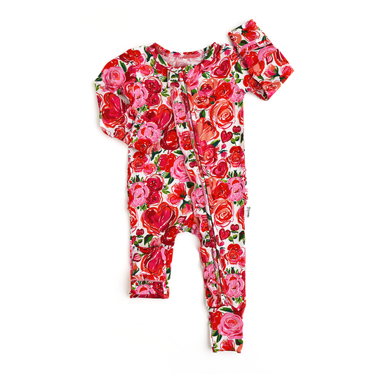 Rose Ruffle Zip Bamboo Floral Valentines Day Outfit