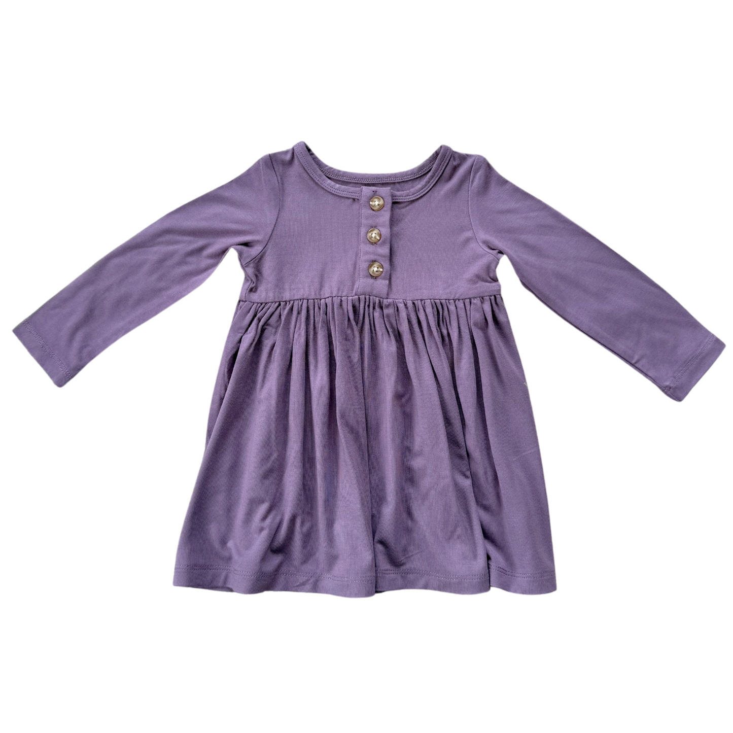 Long Sleeve Henley Dress: Plum / 2T