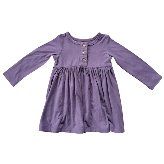 Long Sleeve Henley Dress: Plum / 2T