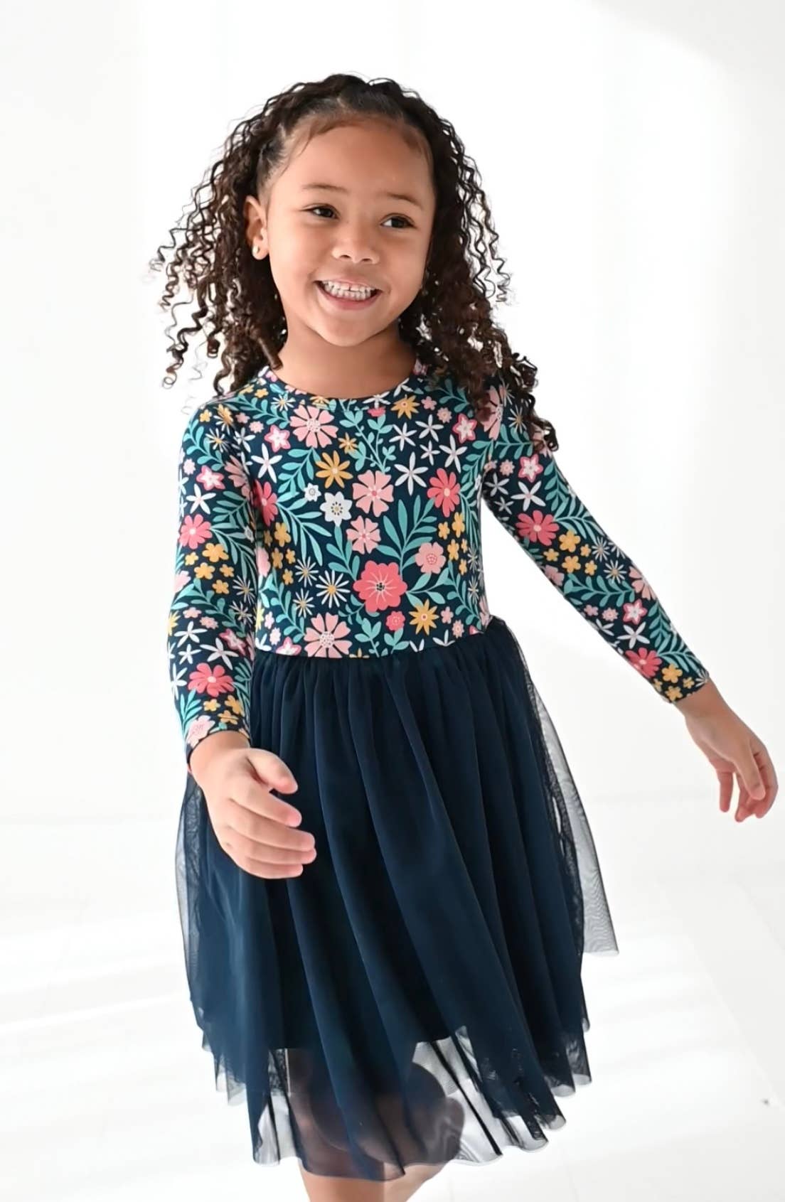 Bamboo + Tulle Dress - Girls Navy Floral Tulle Dress - Maren