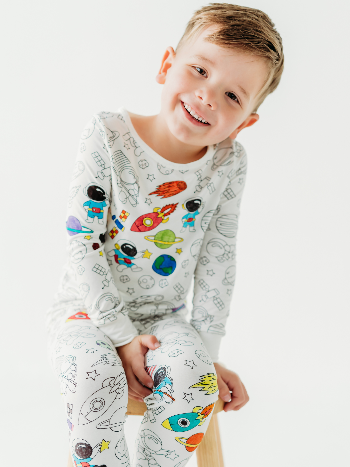 Space Coloring Pajamas 2 piece set made from Bamboo