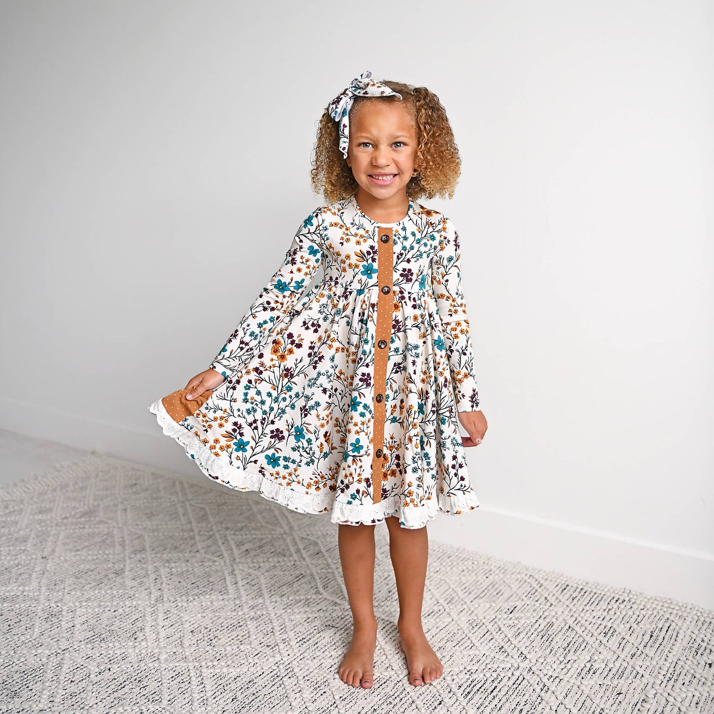 Maren Floral BUTTON DRESS Kids Fall Outfit