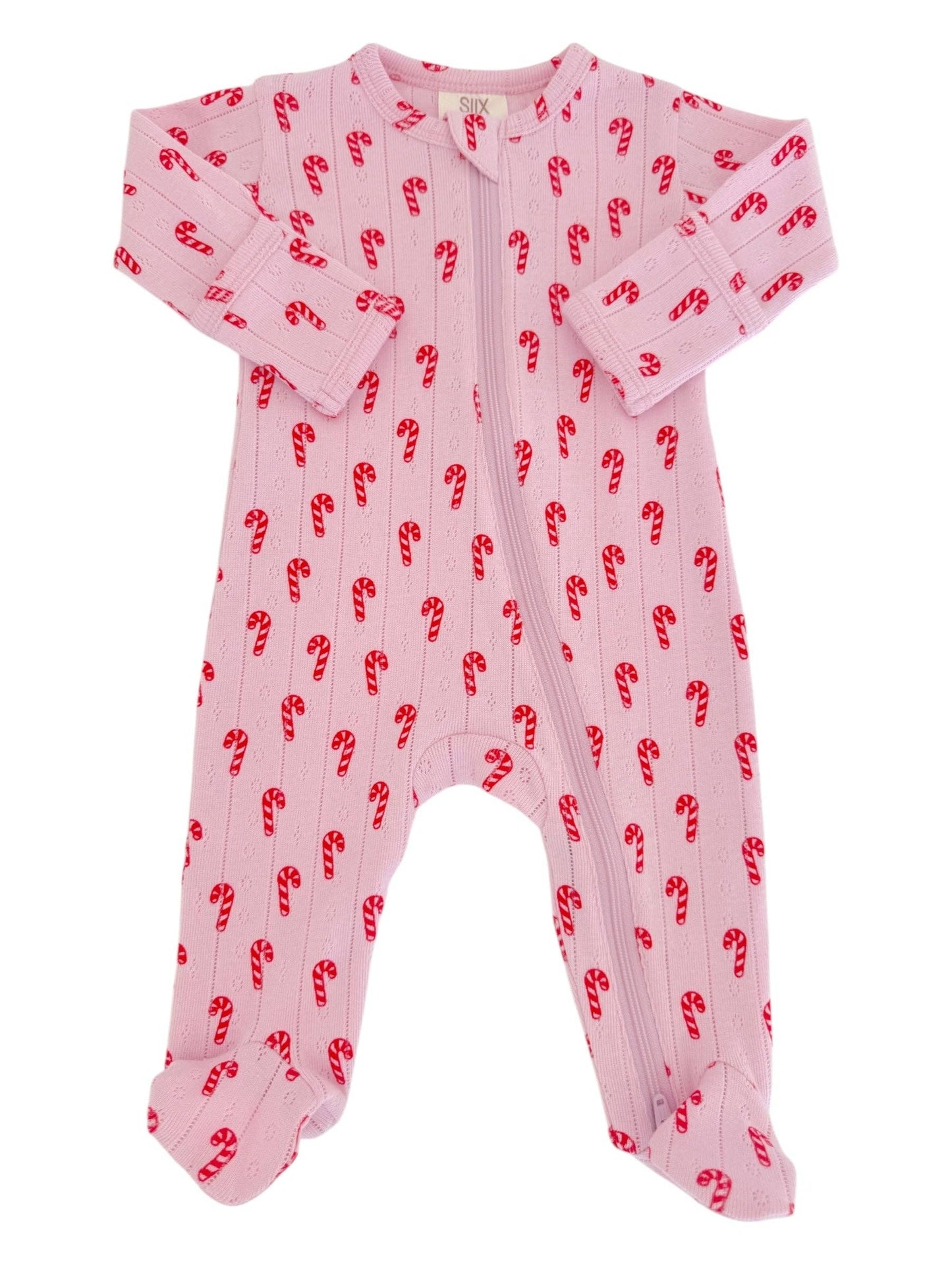 Pink Candy Cane / Organic Pointelle 2-Way Zip Footie