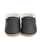 Fringeless Sherpa Baby Moccasins - Baby Shoes (Black & Tan)