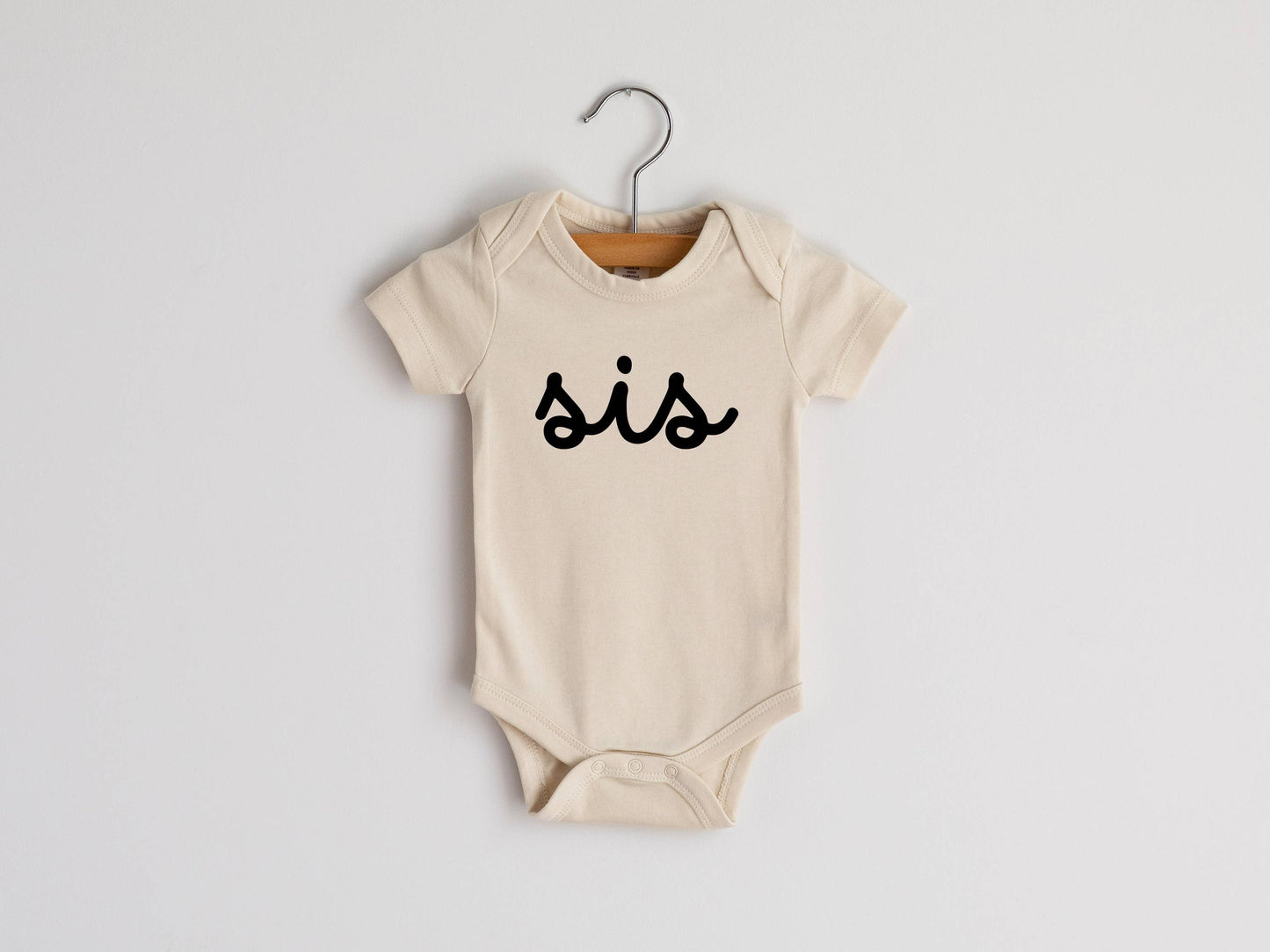 Cream Sis Script Baby Organic Bodysuit Sister Outfit Short Sleeve