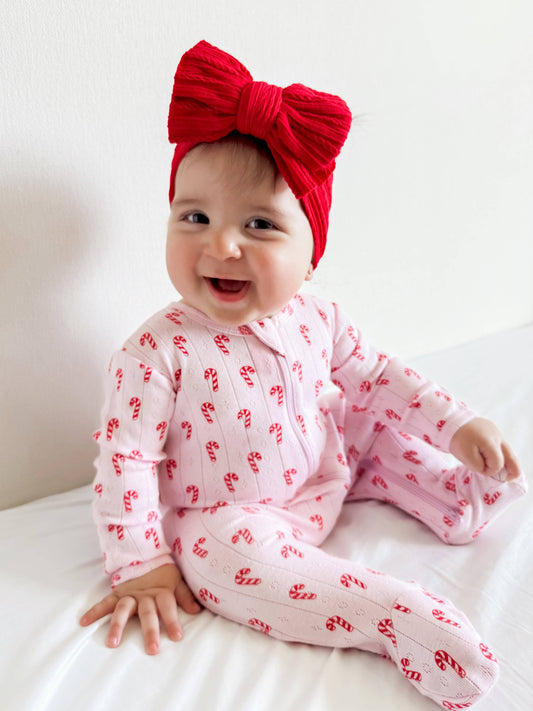 Pink Candy Cane / Organic Pointelle 2-Way Zip Footie