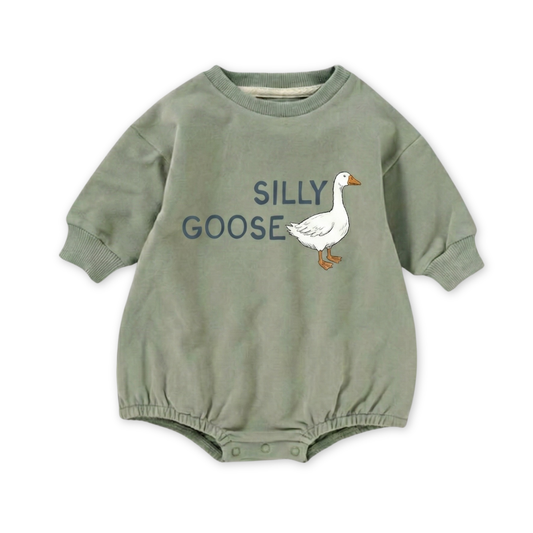 Organic Cotton French Terry Bubble Romper - Silly Goose: Sage