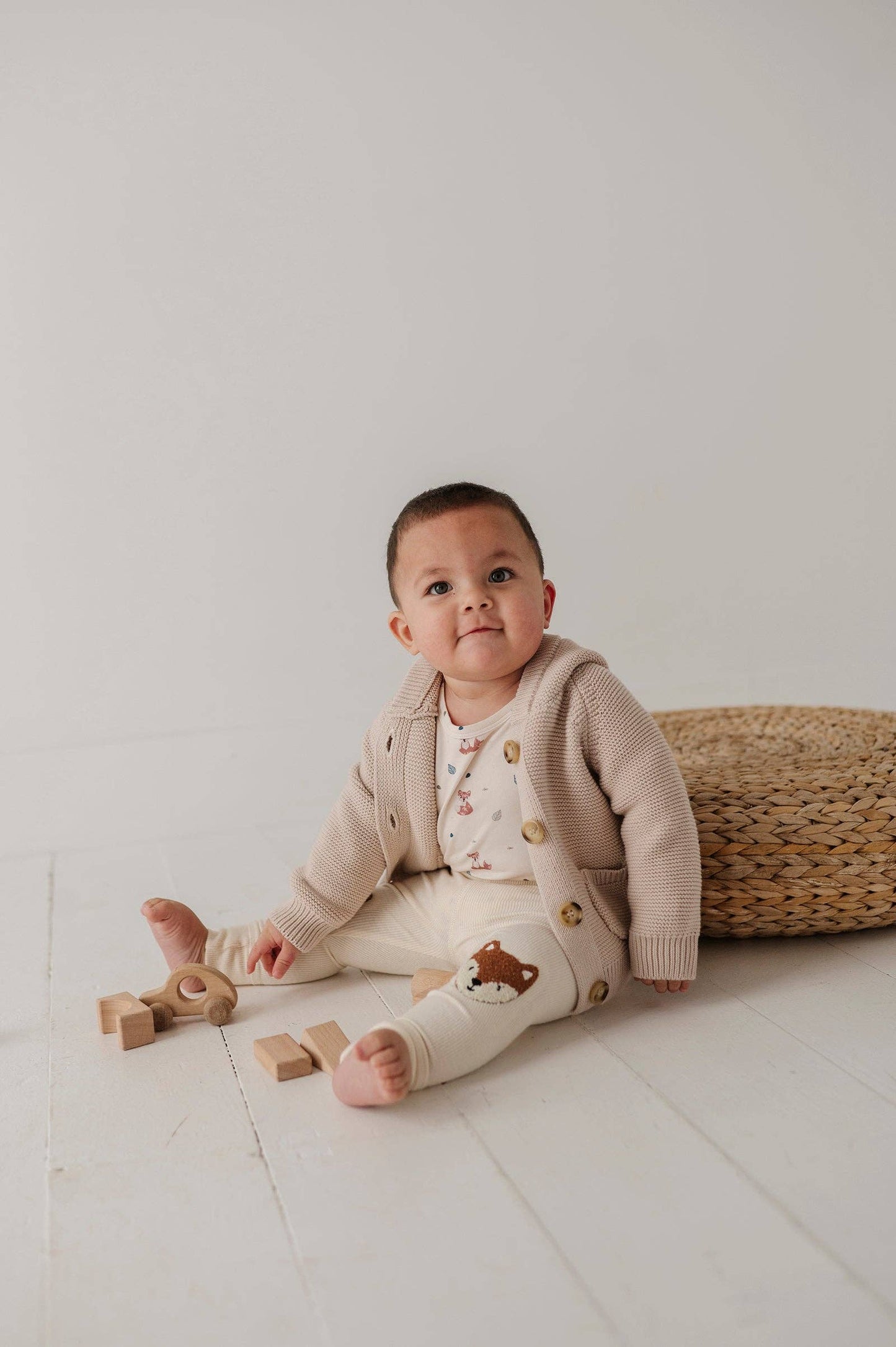 Patch Ribbed Leggings: Fox on Cream